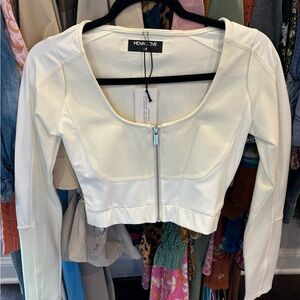 Maniere De Voir Cream Long Sleeve Fitted Bodysuit